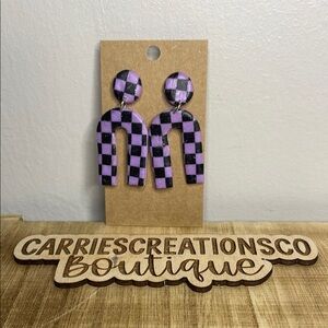 CarriesCreationsCo Purple and Black Checkered Earrings